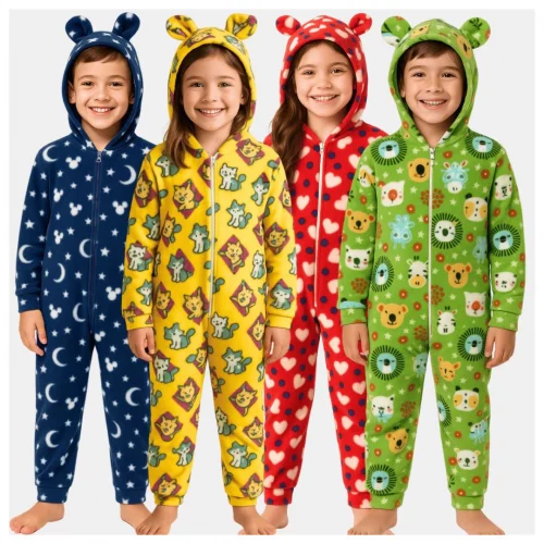 Macacão De Soft Infantil Juvenil 4 Ao 18 Menino E Menina Pijama Quente Confortável Pijama Inverno Infantil