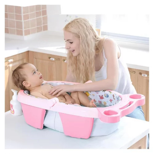 MaxiBaby Banheira de Bebê Inflável e Portátil AirPlus, Dobrável, capacidade 36 litros, Base Antiderrapante e Bandeja Removível (Até 18kgs), Rosa
