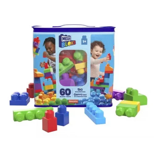 MEGA BLOKS, Sacola Azul com 60 Blocos de Montar Grandes e Coloridos