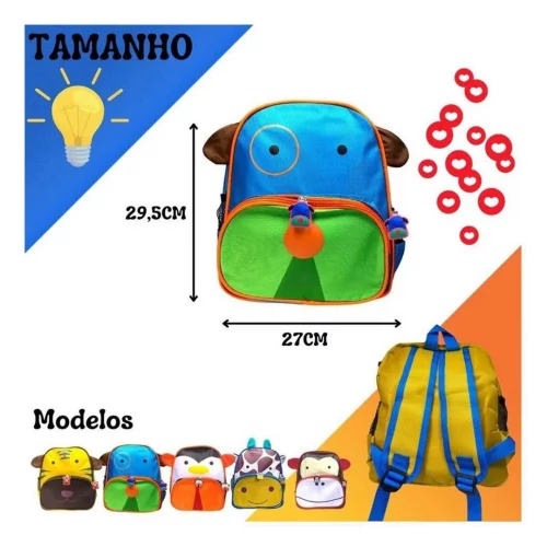 Mochila Infantil Animais Zoo Pets Menino e Menina Escolar Creche Passeio