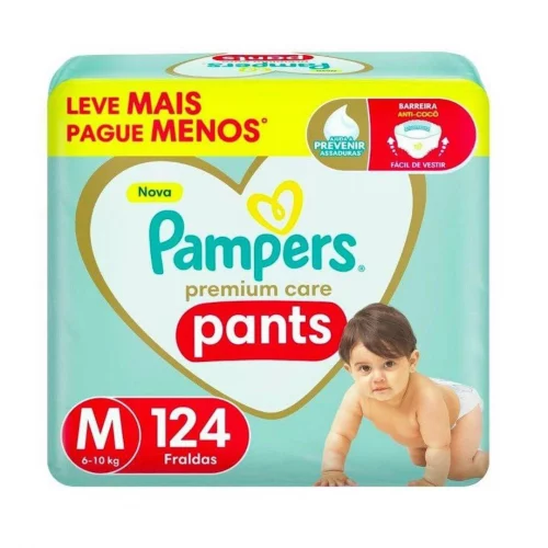 Pampers Premium Care Pants Fralda Tamanho M 124 Unidades, Fácil de Vestir
