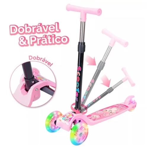 Patinete Infantil 3 Rodas De Led Dobrável Scooter Crianças--1715