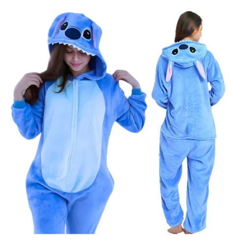 Pijama Fantasia Stitch Adulto Unisex De Plush Com Zíper