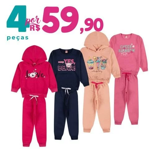 🧡Roupa Infantil Menina Kit 4 peças de Roupa menina Conjunto Infantil Menina Moletom