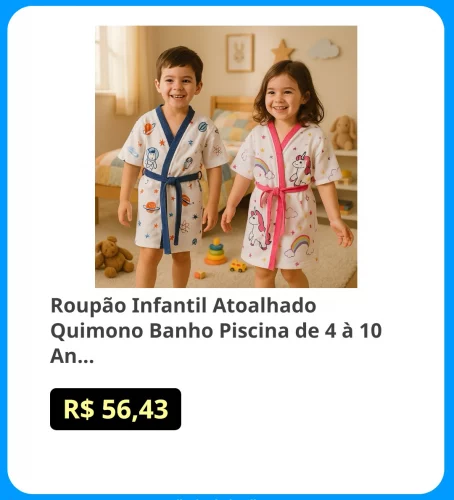 🛍Roupão Infantil Atoalhado Quimono Banho Piscina de 4 à 10 Anos Menino Menina