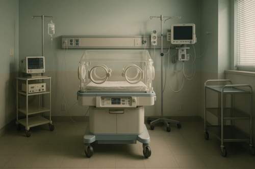Quarto de UTI neonatal vazio após tentativa de sequestro de recém-nascido em maternidade de Minas Gerais. A ausência do bebê expõe o silêncio e o impacto da ocorrência.