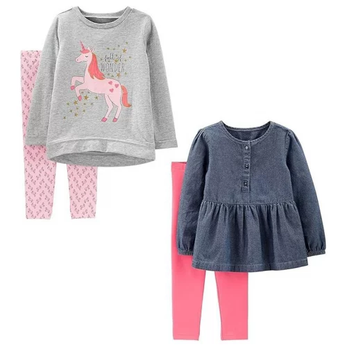 Simple Joys by Carter's Conjunto de 4 peças de camisa e calça de manga comprida para crianças e bebês meninas