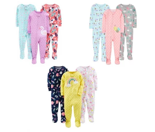 Simple Joys by Carter's Pacote com 3 pijamas de algodão com pés de ajuste confortável para meninas