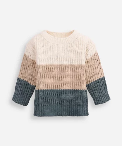 suéter de tricot infantil listrada bege - Tam 1 ao 5