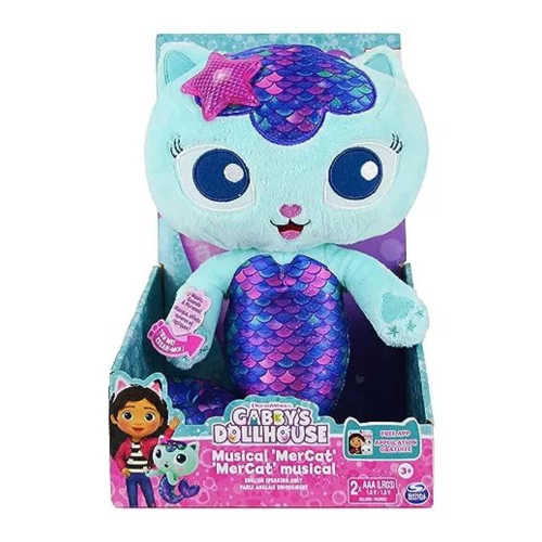 SUNNY, Gabby's Dollhouse, Pelúcia MerCat com Luz e Som - 33 cm
