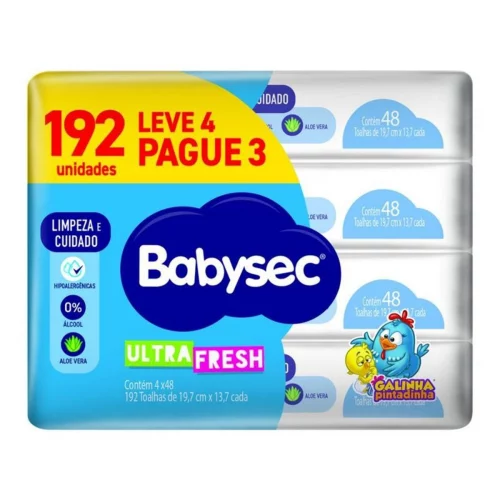 Toalha Umedecida Babysec Ultra Fresh - 4 pacotes com 48 unidades