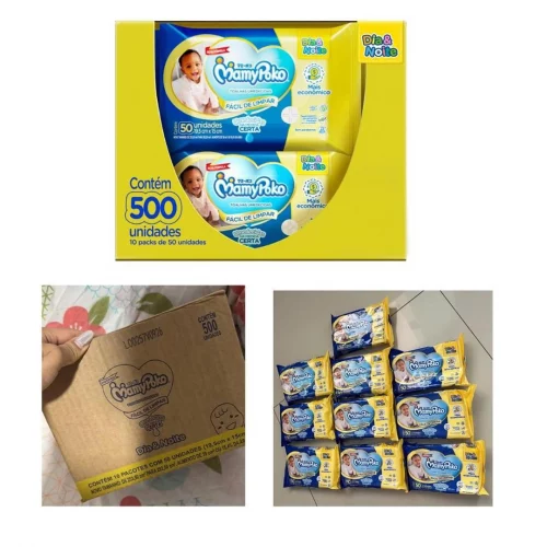 Toalha Umedecida MamyPoko Dia&Noite - 500 Unidades (10 pacotes com 50 unidades cada)
