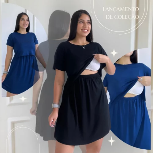 🛍️Vestido Amamentação Gestante Cores Premium Grávida Amamentar Maternidade Casual Vestidos Manga Curta