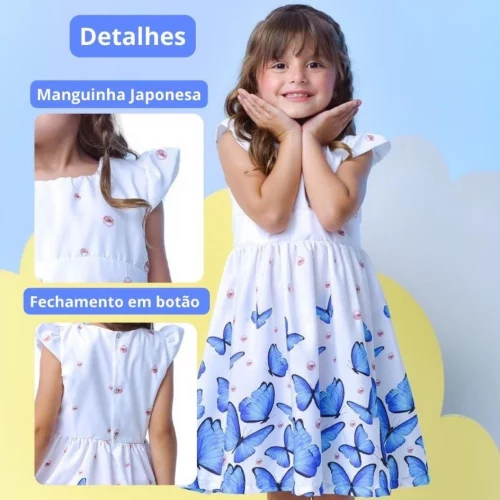 VESTIDO INFANTIL TEMA BORBOLETA FESTA MENINA CASUAL RODADO