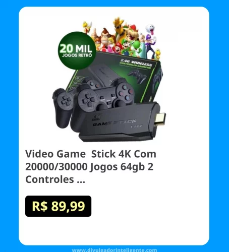 🛍Video Game  Stick 4K Com 20000/30000 Jogos 64gb 2 Controles Sem Fio Console Portatil Original