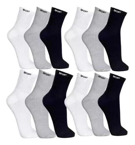 12 Pares Meias Masculina Cano Alto Grossa Algodão