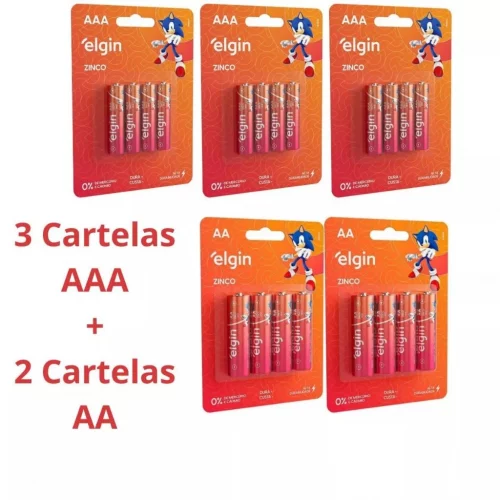 🔥12 Pilhas Elgin AAA Zinco Comum + 8 Pilhas AA de Zinco
