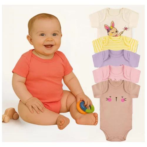 5 Kit Conjunto Manga Curta Bodie Body Infantil Bebe Nenem
