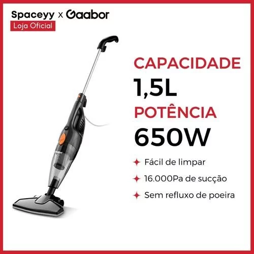 🧡Aspirador de Pó Vertical Gaabor 2 em 1 Doméstico Leve Preto 16.000Pa Sucção Forte 127v/220V