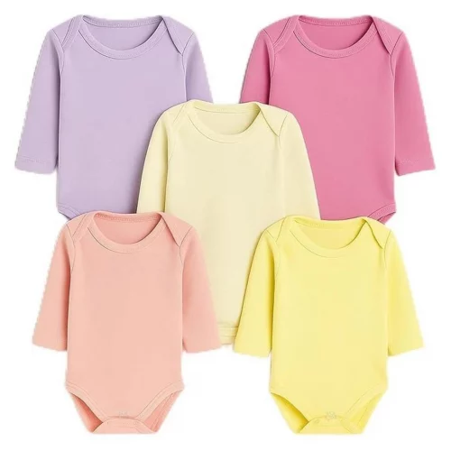Body Bebê Kit 5 Peças Manga Longa Liso Feminino RN ao G
