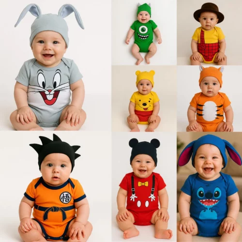 🔥 Body bebê mêsversário - Fantasia Infantil - Body com touca