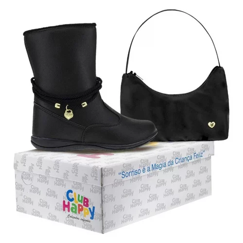 Bota Infantil Feminina Menina Club Happy Com Bolsinha