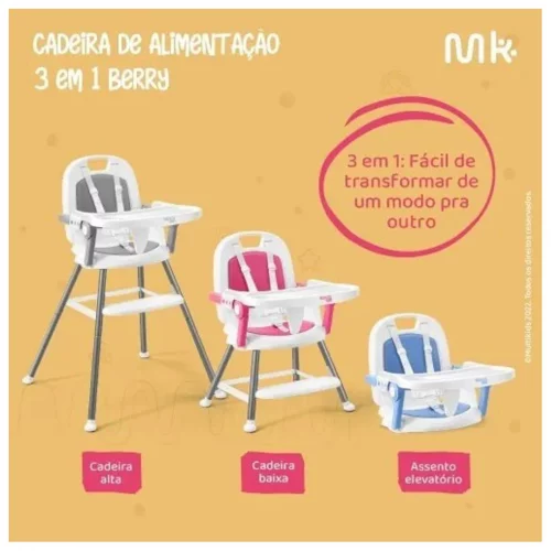 Cadeira de Alimentação Portátil Berry 3 em 1, Rosa - Multikids