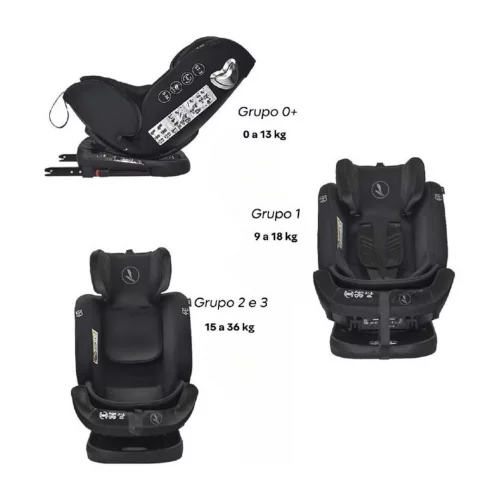 Cadeira de Carro Infantil Safe Tour 360° de 0 a 36kgs Isofix Preto/Cinza, Premium Baby