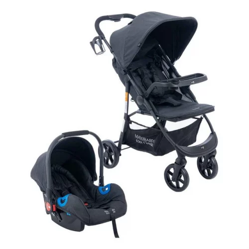 Carrinho De Bebê C/ Bebê Conforto Startravel Preto Maxi Baby