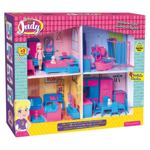 🛍️Casa Completa da Judy Com Boneca, Banheiro, Sala, Cozinha E Quarto - Brinquedo Infantil Samba Toys