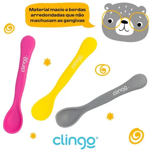 Colher Colors Cinza/Rosa/Amarelo Clingo - Kit 3 Unidades