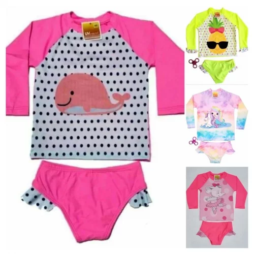 Conjunto de Biquíni Bebê com Blusa Proteção Solar UV 50+