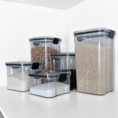 Conjunto de  Potes Herméticos em Acrílico Cristal com Trava e Design Empilhável - Organizador para Mantimentos
