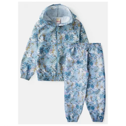 Conjunto Infantil Feminino Corta Vento C/Capuz Florido Azul 004 - Laluna