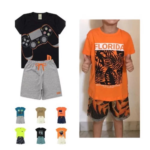 Conjunto Infantil Menino Brato Bermuda e Bamiseta Premium Tam: 04 ao 14