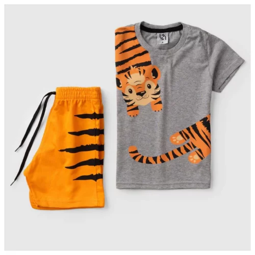 Conjunto Masculino Infantil Tigrinho Mescla Tam: 01 ao 08