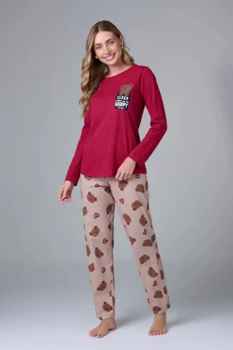 Conjunto Pijama Longo 100% Algodão Adulto Feminino 
