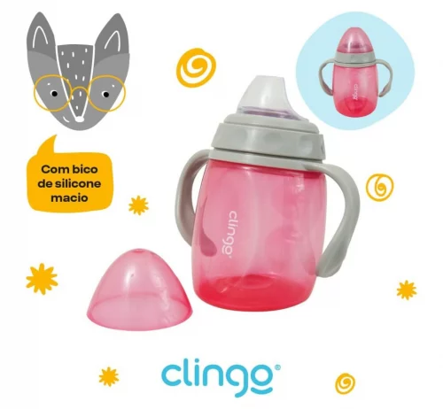 Copo Com Alças E Bico Em Silicone Colors Rosa, Clingo 220ml
