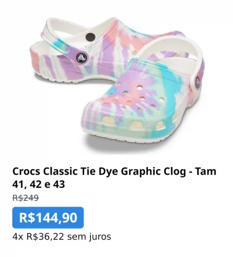 _Crocs Classic Tie Dye Graphic Clog - Tam 41, 42 e 43_