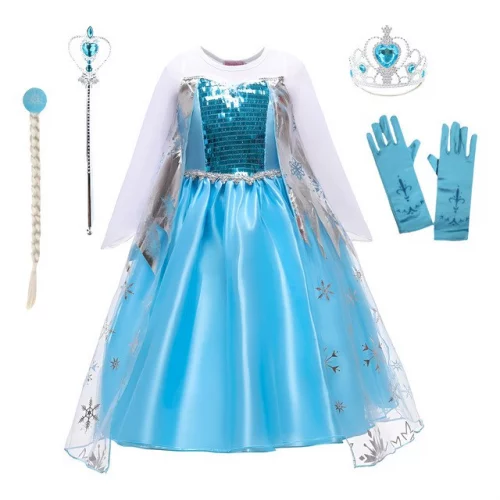 🛍️Fantasia Infantil Frozen Vestido Elsa + Kit De Acessórios