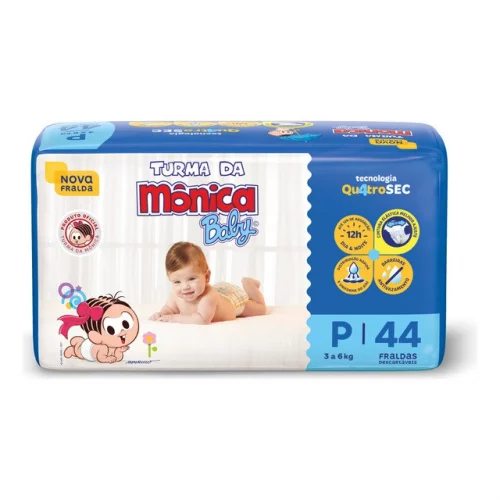 🛍️Fralda Descartável Infantil Turma Da Mônica Baby P Pacote 44 Unidades