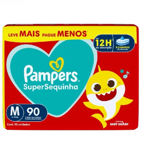 ￼Fralda Descartável Pampers Supersequinha Jumbo M 90 Tiras