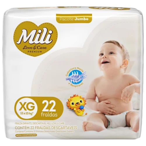 Fralda Mili Premium Love & Care - XG com 22 unidades