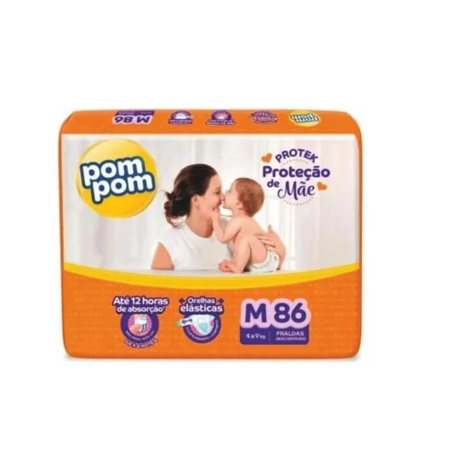 Fralda Pom Pom Protek Proteção de Mãe Hiper M 86 Unidades
