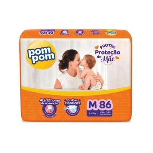 Fralda Pom Pom Protek Proteção de Mãe Hiper M 86 Unidades