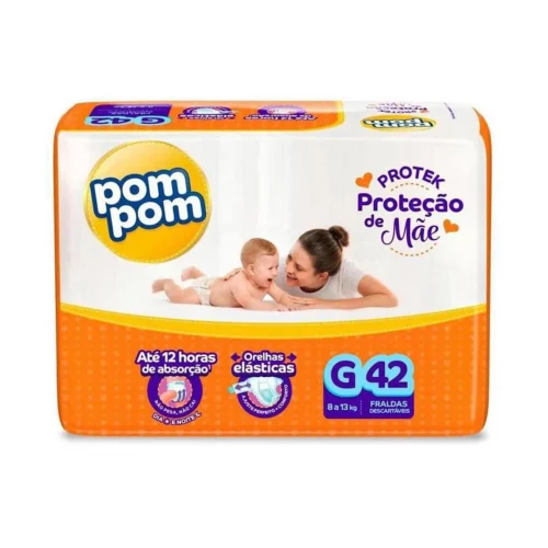 Fralda Pom Pom Protek Proteção de Mãe Mega G 42 Unidades