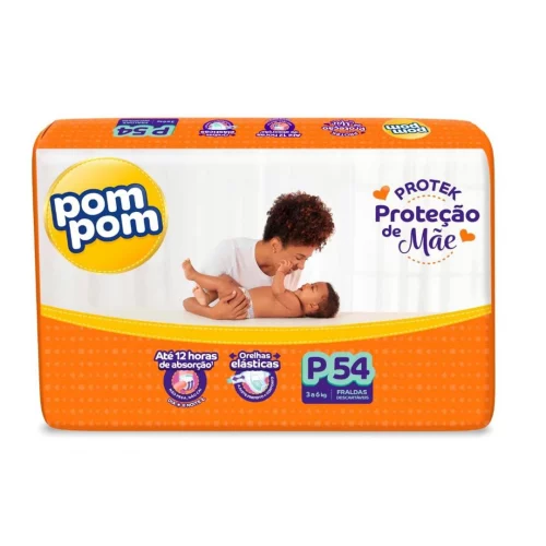 Fralda Pom Pom Protek Proteção de Mãe Mega P 54 Unidades