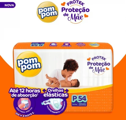 Fralda Pom Pom Protek Proteção de Mãe P 54 Un