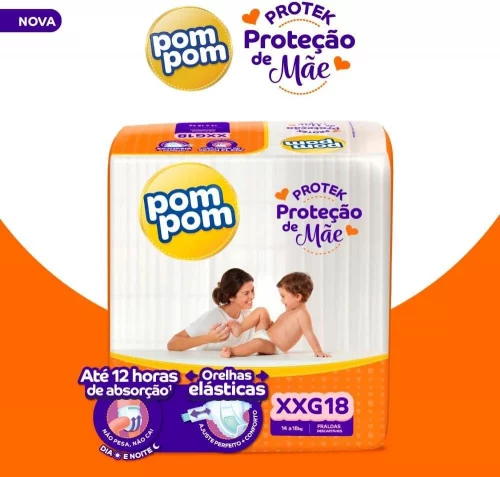 Fralda Pom Pom Protek Proteção de Mãe XXG 18 Un