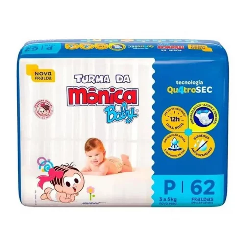 Fralda Turma da Mônica Baby Mega P 62 Unidades